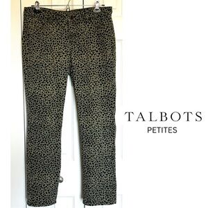 TALBOTS Olive/Navy Leopard Print Brushed Twill Pants/Jeans Size 8P